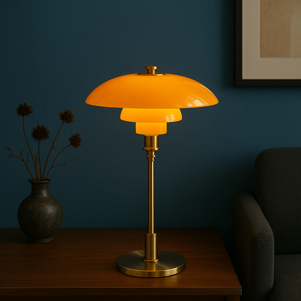Layered dome LED table lamp with slim stem and round base
