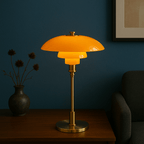 Layered dome LED table lamp with slim stem and round base