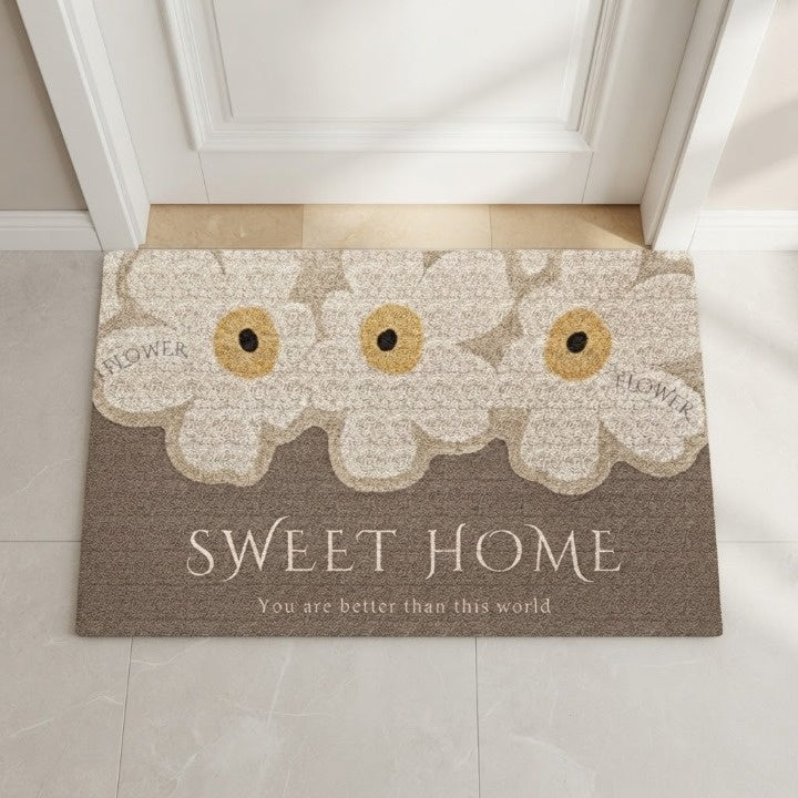 Brown floral door mat with cream flowers and Sweet Home text